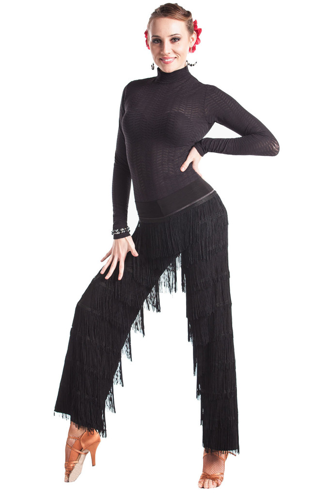 Women Black Dance Fringe Pants